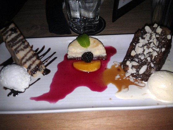 Our treat for the evening. The dessert trio at Moxie's!