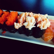 A plate of Chop Chop, Masago and Salmon sushi at Zen.