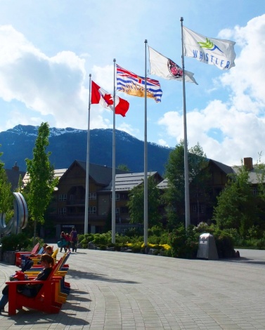 In Whistler Village. The wind perfectly positioned those flags for my photo.