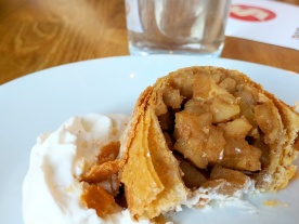 A close-up of the apple strudel.